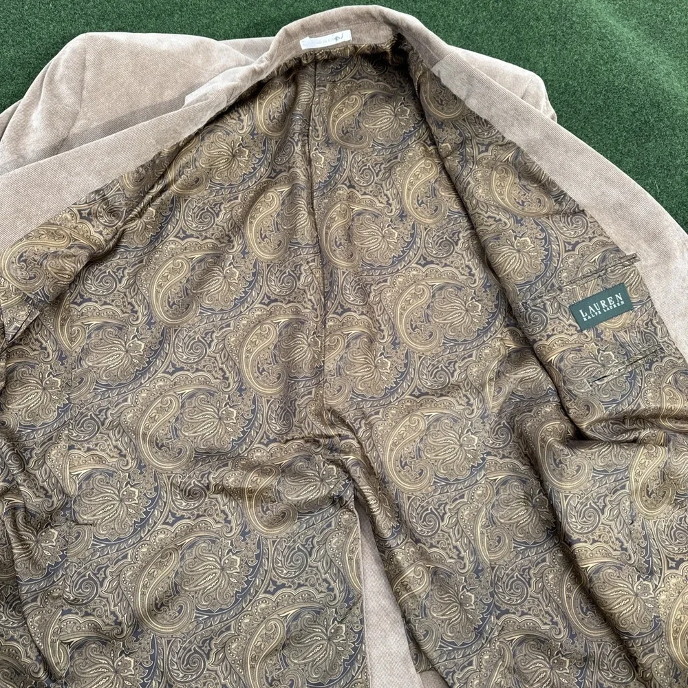 Vintage Ralph‎ Lauren Suede Blazer Taupe Beige Size 46 R Patch Pocket GUC